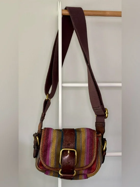 Vintage Fossil Striped Fabric Crossbody with Brown Leather Trim (set of 2) - Picture 11 of 16